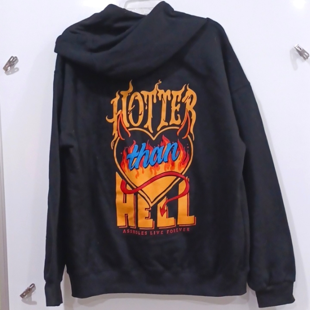 Assholes Live Forever, "Hotter Than Hell" Large Graphic Hoodie Sweatshirt NNT